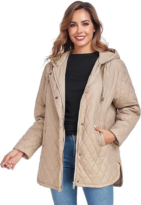 HOTIAN Quilted Jacket for Women Long Puffer Coat Lightweight...