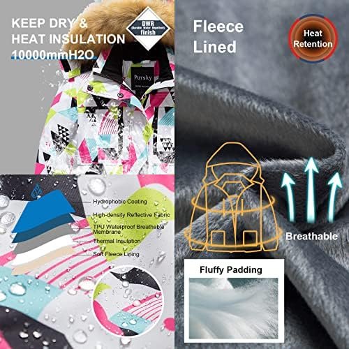 Pursky Girl's Waterproof Ski Jacket Kids Winter Snow Coats F...