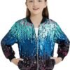 EXARUS Girls Sparkle Sequin Jacket with Pockets Glitter Ligh...