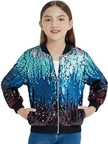 EXARUS Girls Sparkle Sequin Jacket with Pockets Glitter Ligh...