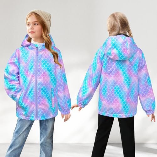OlyPegic Girls Rain Jacket Waterproof Hooded Fleece Lined Li...
