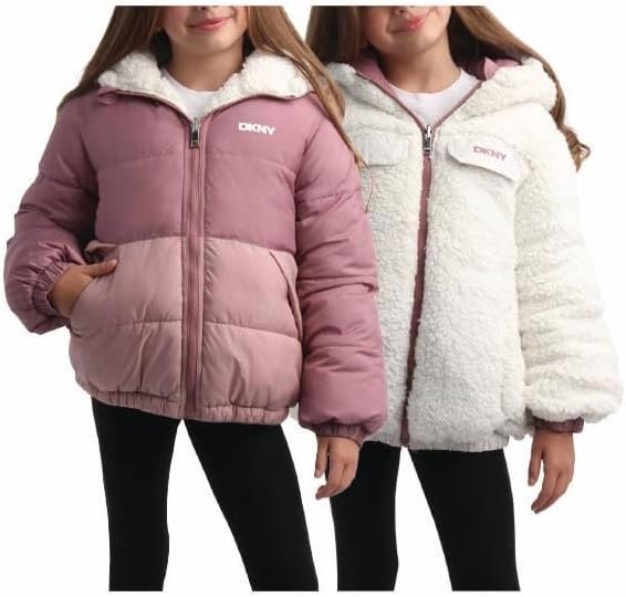 DKNY Girls' Reversible Puffer Jacket - Quilted Bubble to She...