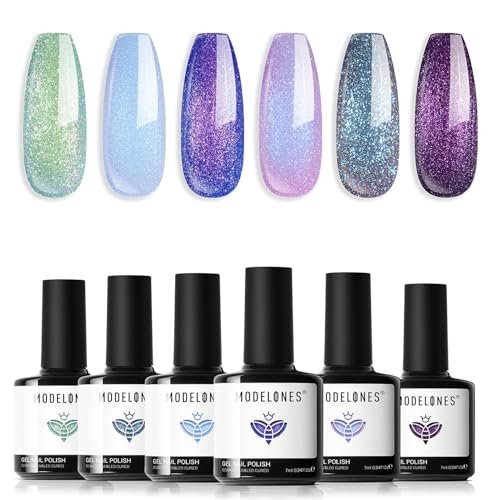 modelones Chameleon Gel Nail Polish Set- 6 Colors Aurora Shi...