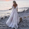 Women's Wedding Dresses Chic Lace Evening Dresses V Neck Ruf...