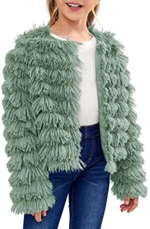Inorin Girls Open Front Cardigan Faux Fur Coat Warm Fuzzy Inorin Girls Open Front Cardigan Faux Fur Coat Warm Fuzzy Tr...