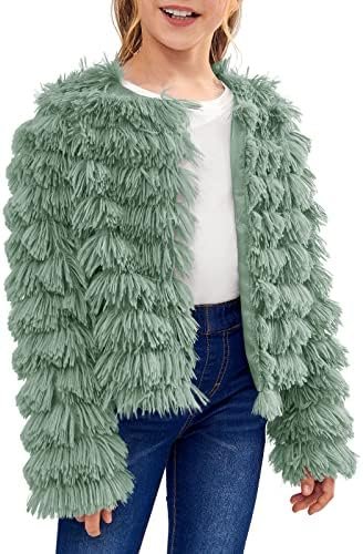 Inorin Girls Open Front Cardigan Faux Fur Coat Warm Fuzzy Tr...