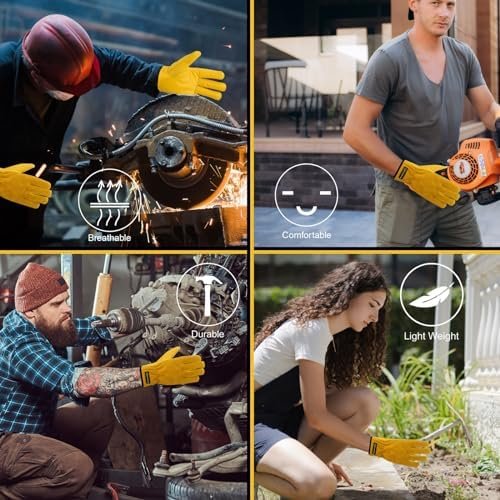 Work Gloves Men Heavy Duty Leather Gardening Gloves for Thor...