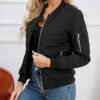 Women's Bomber Jacket Lightweight Varsity Zip Up Coat Casual...
