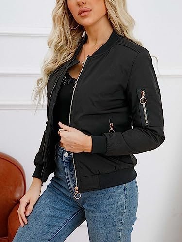 Women's Bomber Jacket Lightweight Varsity Zip Up Coat Casual...