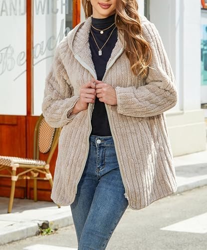 Womens Fleece Jacket Hooded Winter Warm Full Zip Long Sleeve...