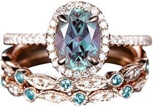 Vintage Unique Oval Cut Engagement Ring 3pcs Rose Gold Ring Vintage Unique Oval Cut Engagement Ring 3pcs Rose Gold Ring ...