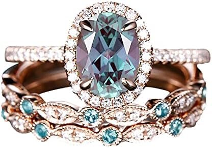 Vintage Unique Oval Cut Engagement Ring 3pcs Rose Gold Ring ...