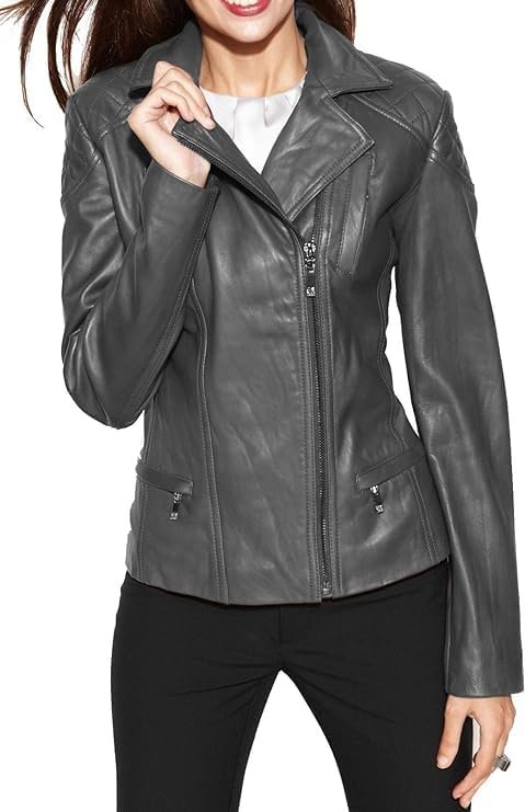 Womens Bambert Lambskin Genuine Leather Jacket, Biker Jacket