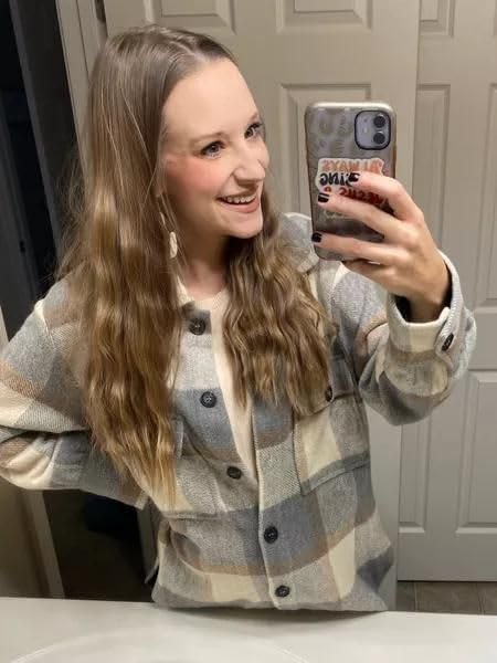 PUWEI Women's Casual Lapel Button Down Long Plaid Shirt Coat...