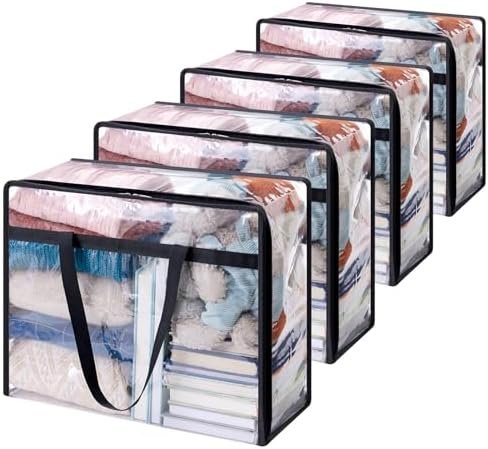 Lifewit 4 Pack Clear Clothes Storage Bags, 40L Plastic Blank...