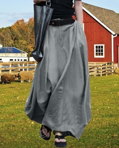 Ladies Trendy Dress Womens Casual Solid Baggy High Waisted A...