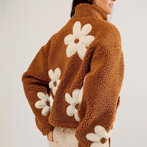 Maixang Womens Floral Print Sherpa Fleece Jackets Winter Zip...