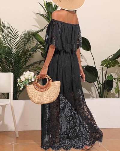 Holipick Women's Off Shoulder Lace Maxi Dress Boho Wedding G...