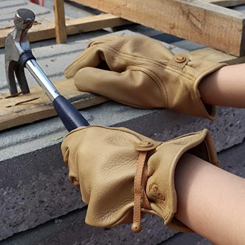 Leather Work Gloves for Men & Women, Reinforced Durable Gard...