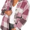 Flannel Shacket Jacket Women Plaid Shirt Button Down Long Sl...