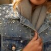 Kedera Jean Jacket Women Trendy 2025 Embellished Button Down...