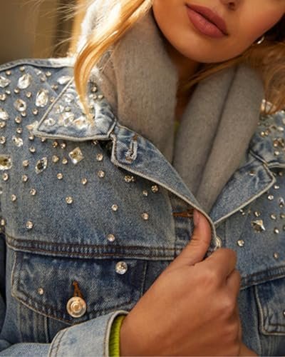 Kedera Jean Jacket Women Trendy 2025 Embellished Button Down...
