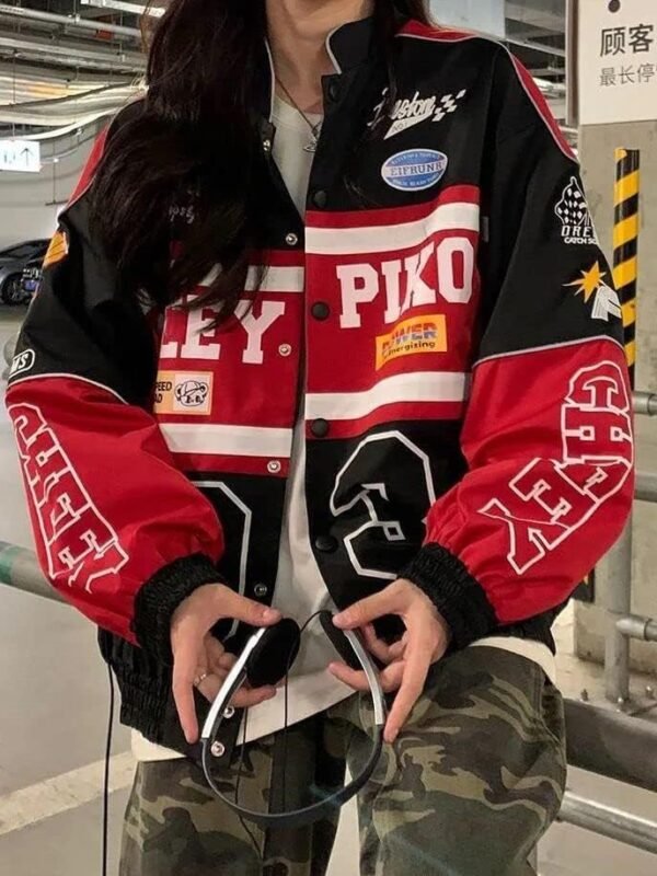 POHADON Varsity Jacket For Women Patchwork Long Sleeve Racin...