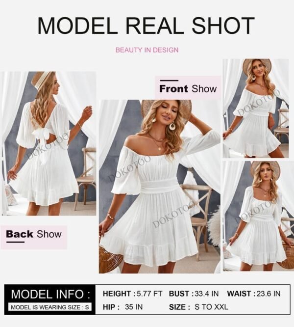 Dokotoo Womens Summer Dresses Square Neck Tie Back Lantern S...