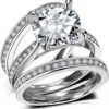 Cubic Zirconia Bridal Set - Big Round CZ White Gold Plated W...