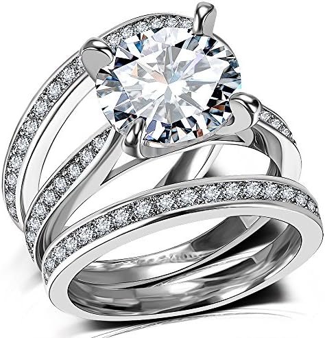 Cubic Zirconia Bridal Set - Big Round CZ White Gold Plated W...