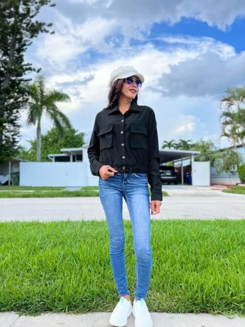 Onedreamer Women's Military Safari Cropped Jackets Button Do...