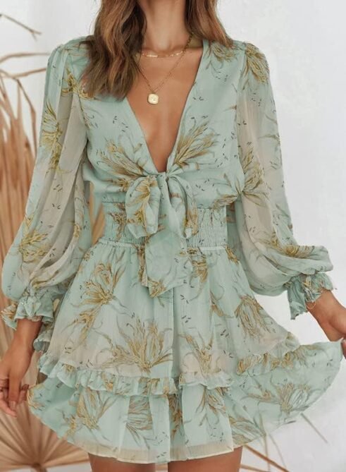 Dokotoo Womens Casual Spring Summer 2025 Deep V Neck Knotted...