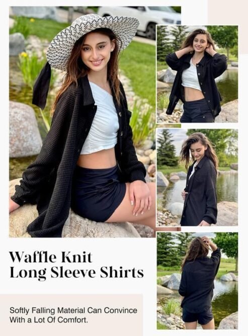 Dokotoo Womens Waffle Knit Shacket Jacket Casual Long Sleeve...