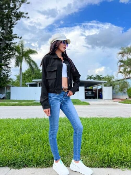 Onedreamer Women's Military Safari Cropped Jackets Button Do...