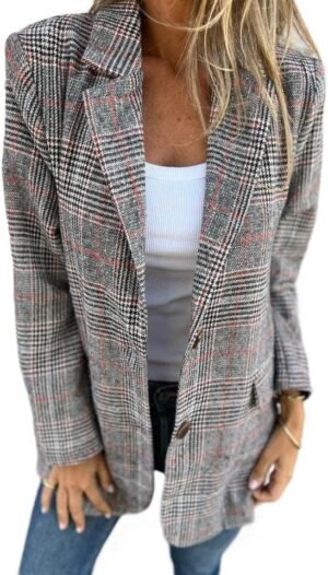 Womens Tweed Blazer Long Plaid Houndstooth Blazer Casual Dre... Womens Tweed Blazer Long Plaid Houndstooth Blazer Casual Dre...