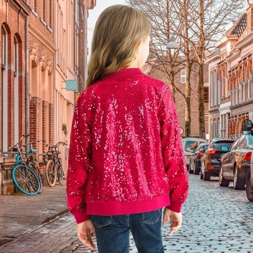 Sequin Bomber Jackets Girls Long Sleeve Zip up Jacket for Ki...