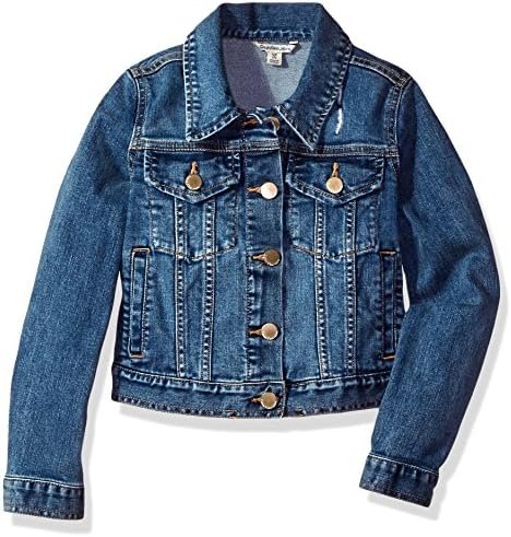 Calvin Klein Girls' Basic Jean Jacket, Stretch Denim with Bu...