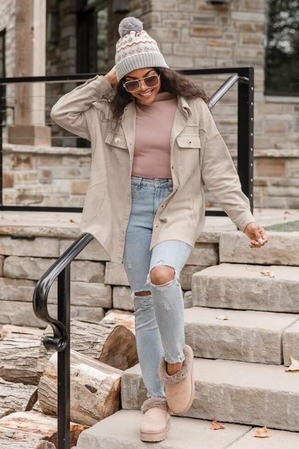 VICHYIE Womens Corduroy Shacket Blouses Button Down Shirts P...