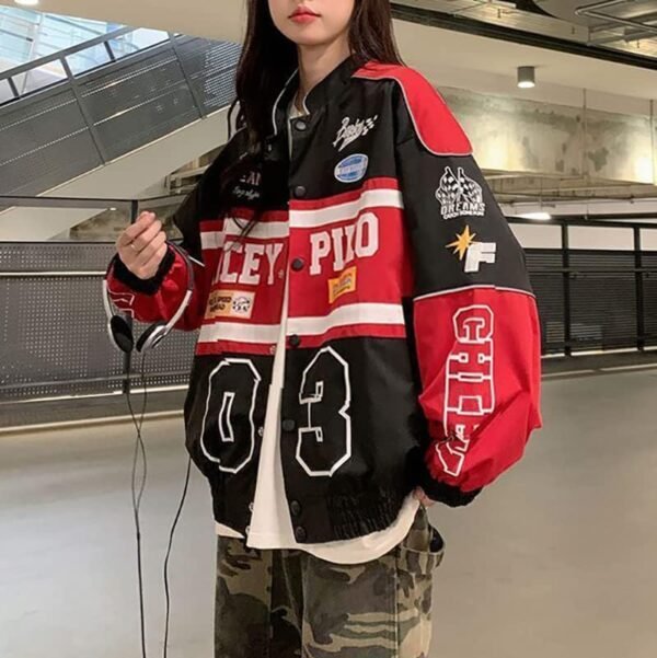 POHADON Varsity Jacket For Women Patchwork Long Sleeve Racin...