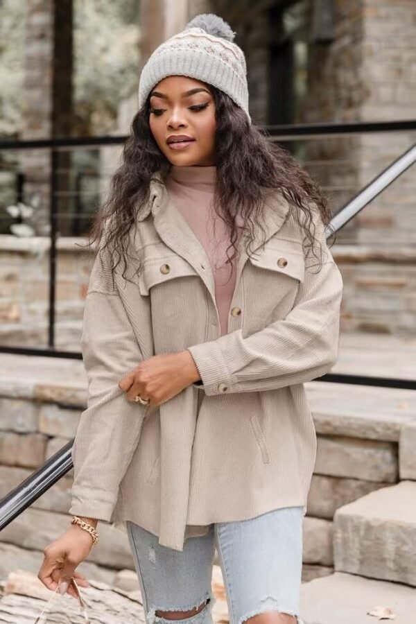 VICHYIE Womens Corduroy Shacket Blouses Button Down Shirts P...