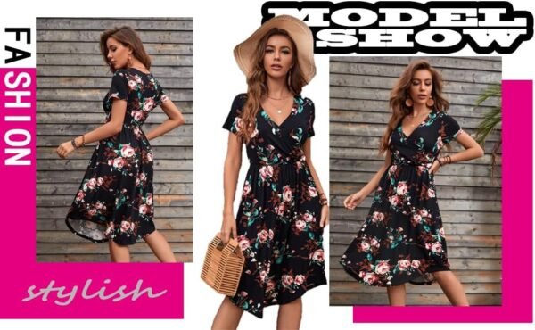 YUNDAI Womens Dress Mini Casual Loose Short Sleeve Polka Dot...