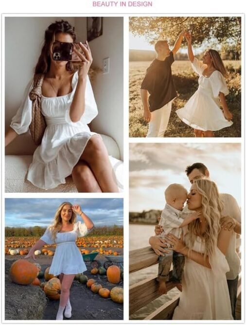 Dokotoo Womens Summer Dresses Square Neck Tie Back Lantern S...