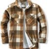 Men's Cotton Flannel Shirt Jacket Fleece Lined Long Sleeve P...