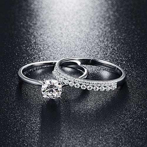 1.2ct White Gold Bridal Ring Sets Round Cut CZ Engagement Ri...