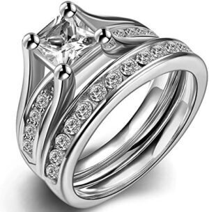 Jude Jewelers Stainless Steel Princess Cut Wedding Engagemen... Jude Jewelers Stainless Steel Princess Cut Wedding Engagemen...