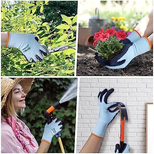 2 Pairs Gardening Gloves- Snug Fit, Breathable Rubber Coated...