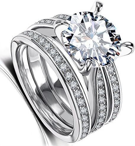 Cubic Zirconia Bridal Set - Big Round CZ White Gold Plated W...