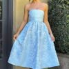 Strapless Tea Length Prom Dresses for Women 2025 Jacquard Sa...