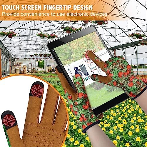 Leather Gardening Gloves for Women Thorn Proof Garden Gloves...