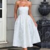 Strapless Tea Length Prom Dresses for Women 2025 Jacquard Sa...